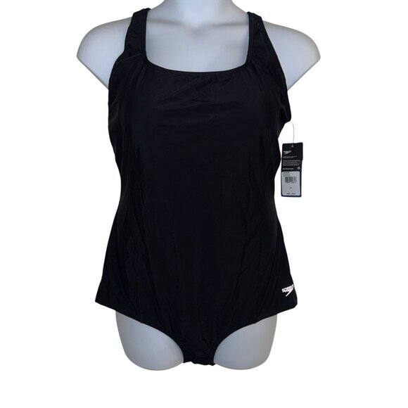NWT Speedo PowerFlex Ultraback One Piece Swimsuit Plus Size Womens 24 Black - Picture 1 of 7
